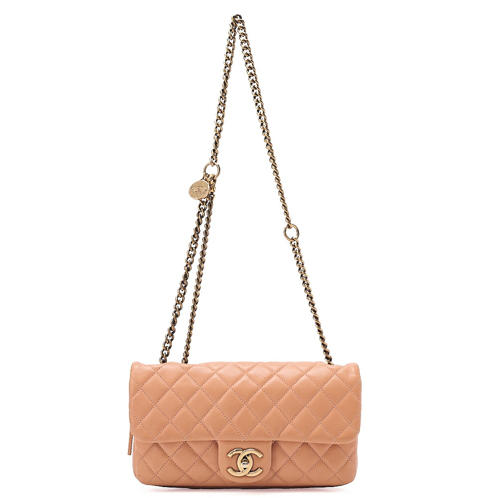 CHANEL シャネル 子ヒツジ素はだ マトラッセ 25糎 シングル下げ翼 ロゴタイプ チェーン店肩部 ベージュ（ゴールド金具） レディース御徒面子 トートバッグ 御機嫌ブランド名 【中古】【貨物輸送無料】