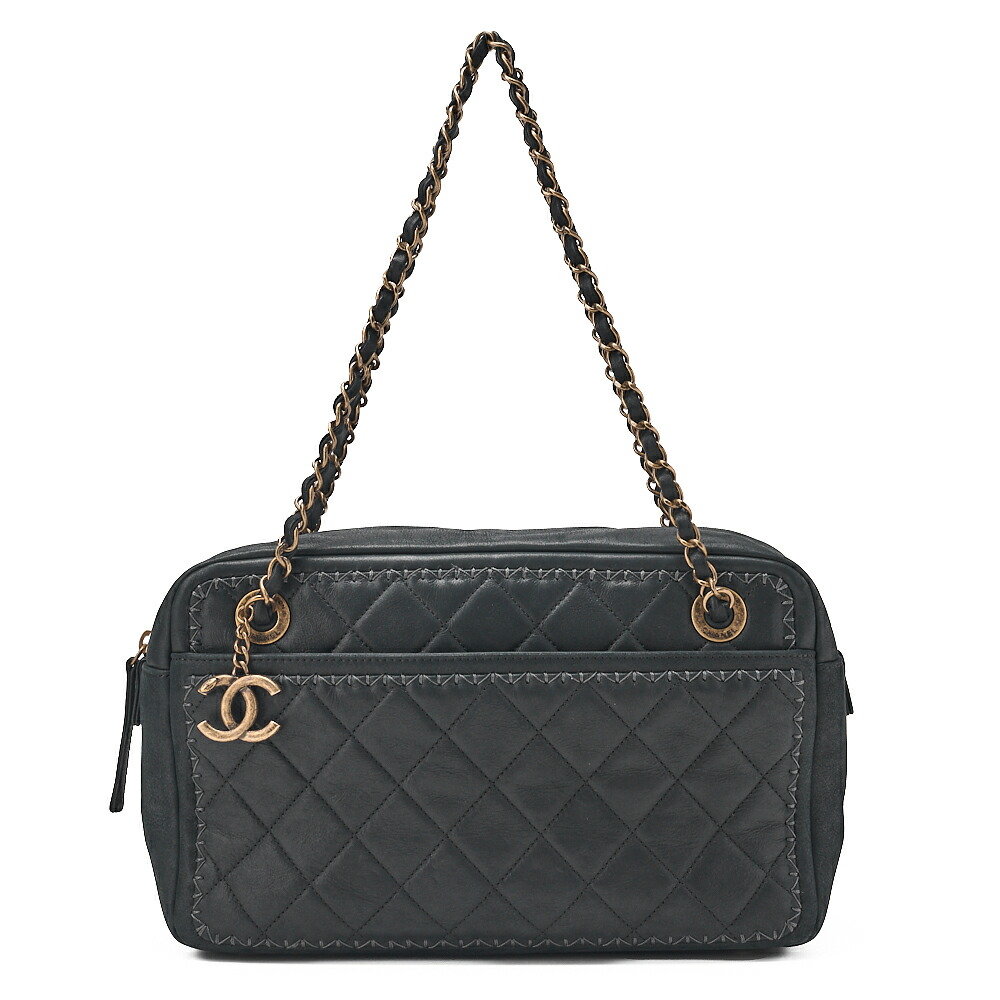 CHANEL シャネル  スパークルレザー  マトラッセ  ココチャーム付き添い人 ダブルチェーンショルダー  黒（ゴールド金具） レディース 御徒面子 【中古】【貨物輸送無料】