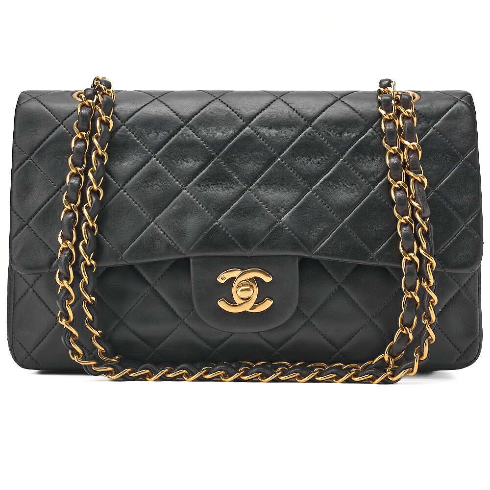CHANEL シャネル　ラムスキン　マトラッセ　25cm　ダブルフラップ　チェーンショルダー　黒（ゴールド金具）レディースバッグ　トートバッグ　ハイブランド 【中古】【送料無料】｜Vintage La Charme 346,500円