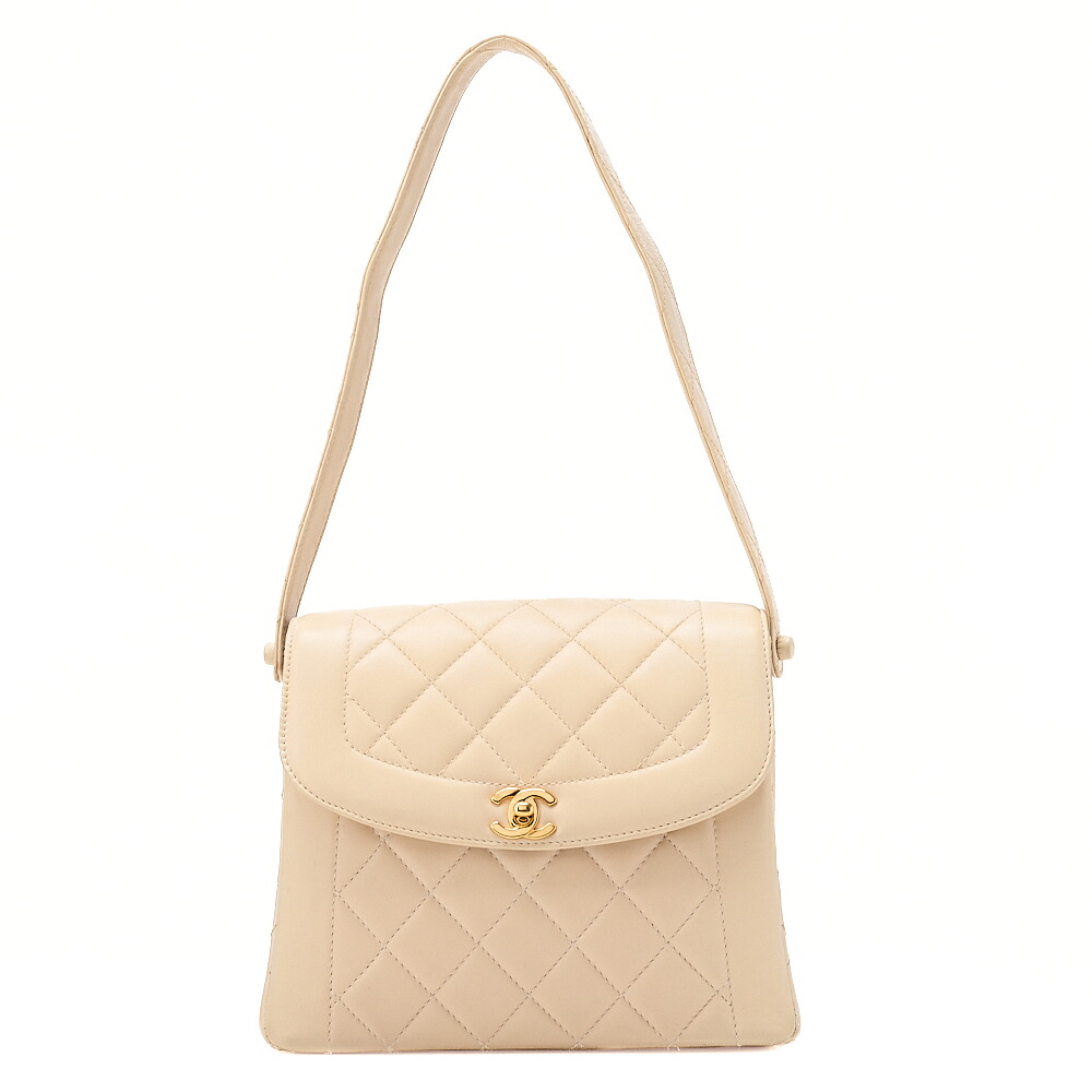 CHANEL シャネル 子ヒツジひと肌 マトラッセ ダイアナ下げ翼 一肩肉 ベージュ ゴールド金具 レディース御徒面子 ブランド名【中古】【貨物輸送無料】