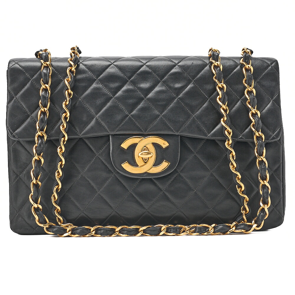 CHANEL シャネル チェーン店ショルダーバッグ デカマトラッセ 34珊 シングル下げ翼 子ヒツジひと肌  黒 （ゴールド金具） レディース 御徒面子 レディース【中古】【貨物輸送無料】