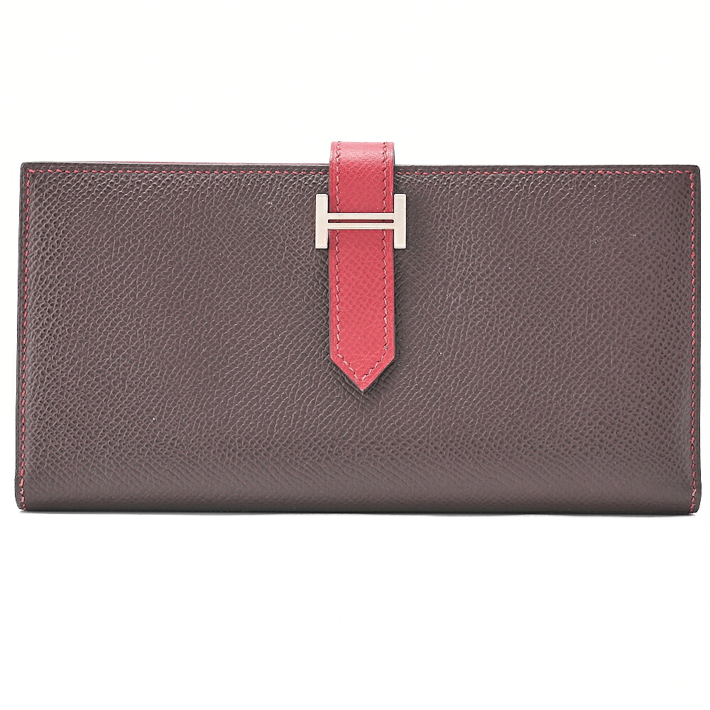 HERMES エルメス  ベアンスフレ  エプソン  二つ折り長金入れ ハバナ×頬べに しろがね色金具 レディースウォレット レディース長金入れ 金入れ【中古】【貨物輸送無料】