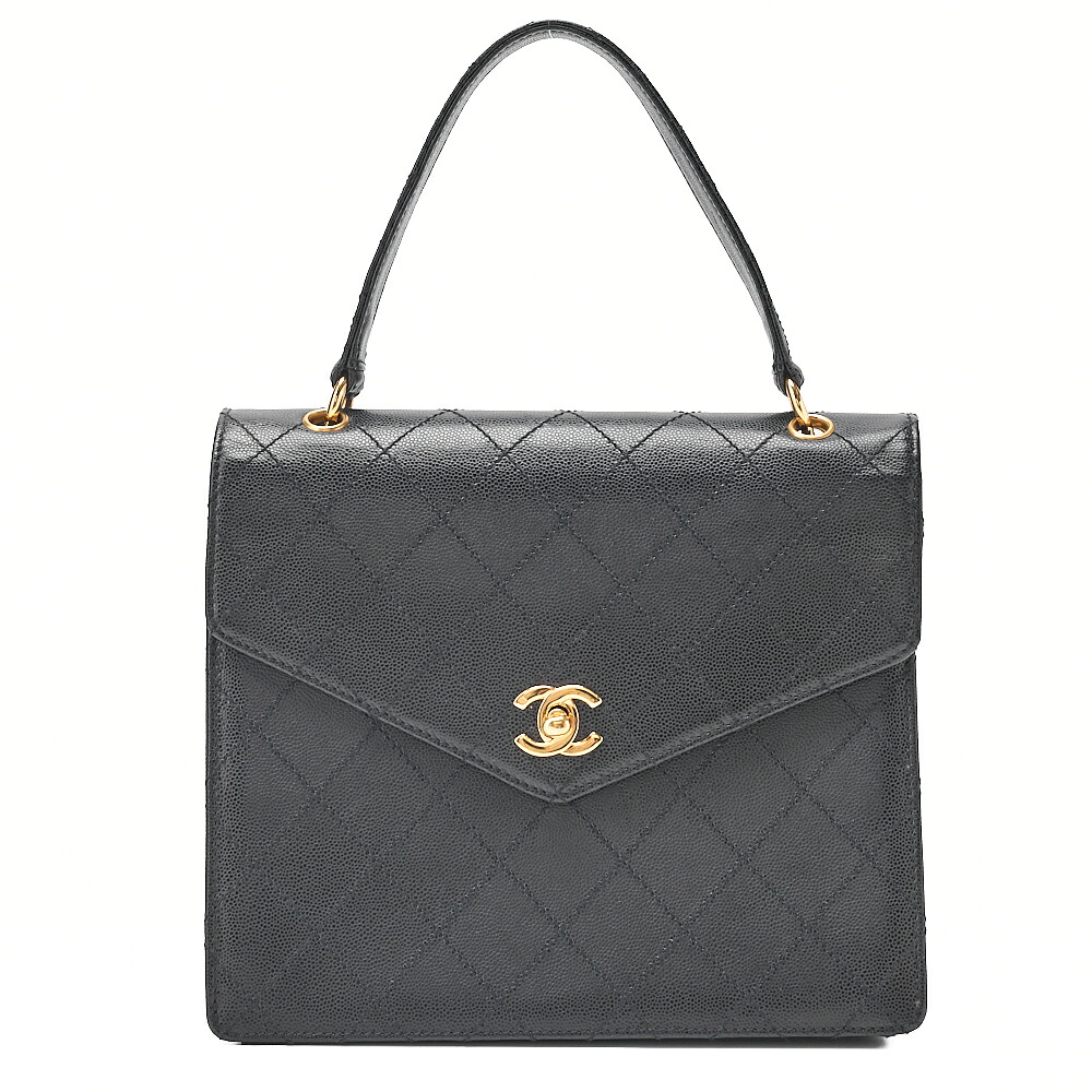 CHANEL シャネル  キャビアひと肌 マトラッセ 折りかえし鍵を掛ける V下げ翼 ハンドバック 黒（ゴールド金具） レディース 御徒面子 ショルダーバッグ【中古】【貨物輸送無料】【SS】