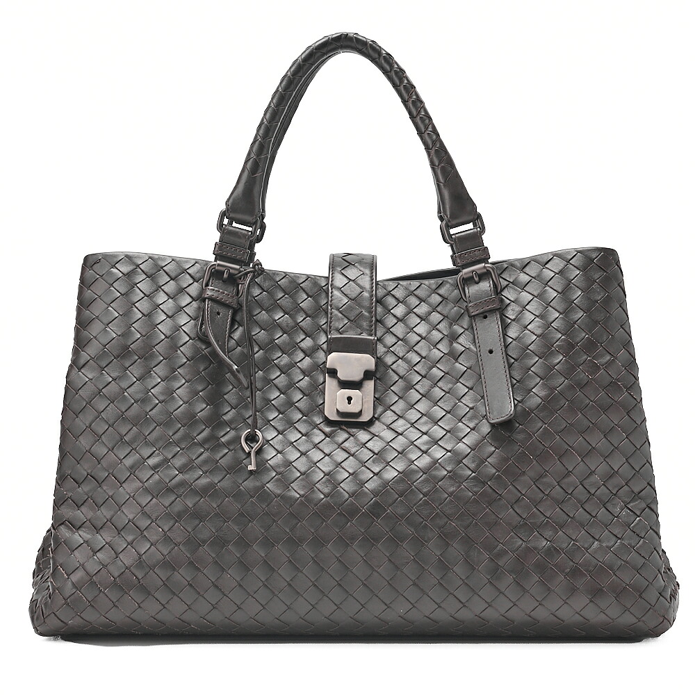 BOTTEGA VENETA  ボッテガ 子ヒツジひと肌 イントレチャート トートバッグ 赤銅色  暗然たる薄墨色金具 レディース御徒面子 ブランド名【中古】【貨物輸送無料】