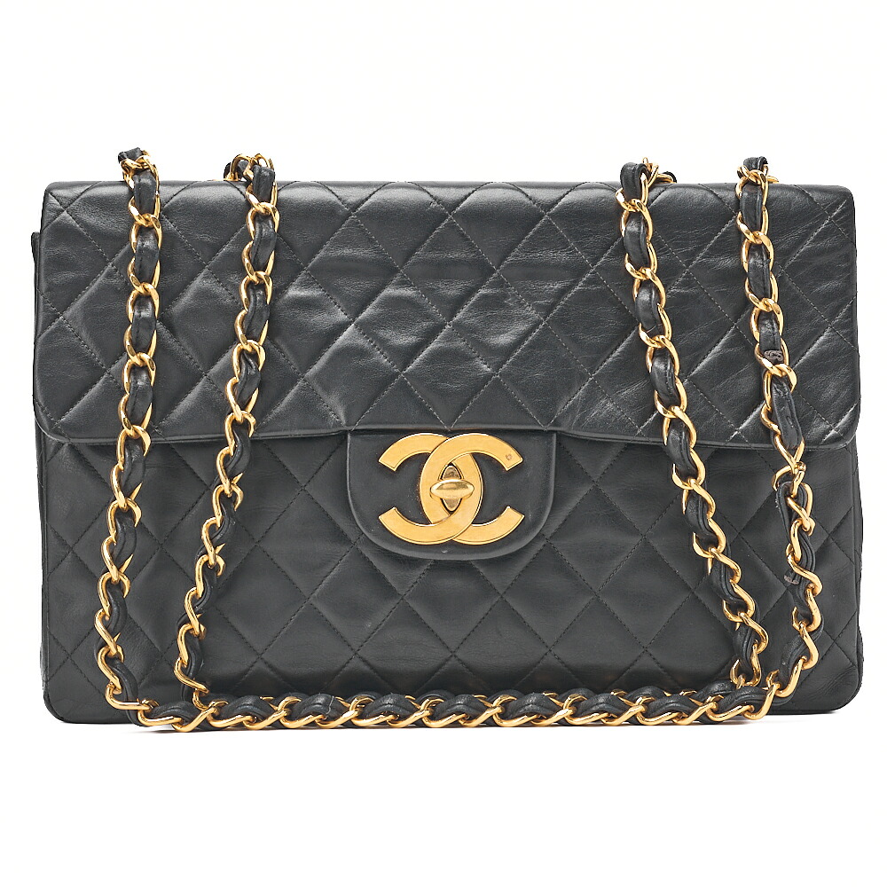 CHANEL シャネル チェーン店ショルダーバッグ デカマトラッセ 34珊 シングル下げ翼 子ヒツジひと肌  黒 （ゴールド金具） レディース 御徒面子 レディース【中古】【貨物輸送無料】