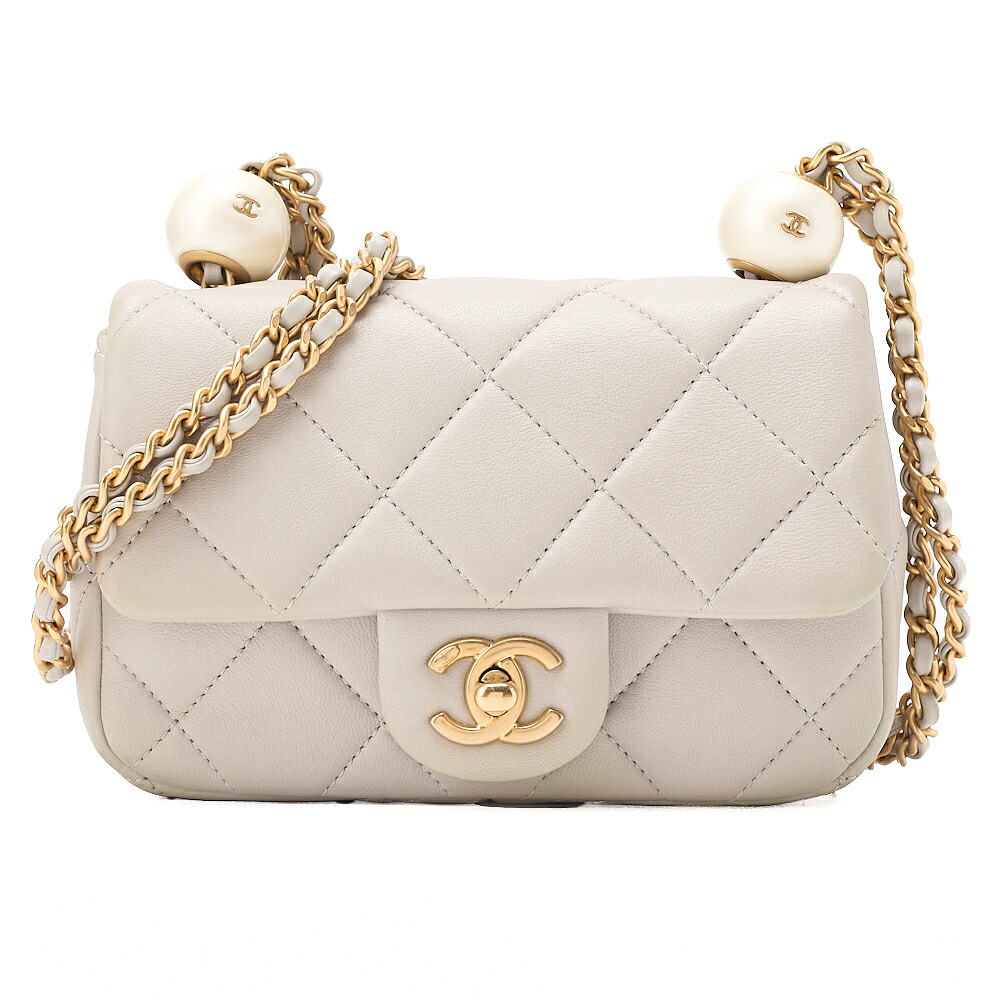 CHANEL シャネル 子ヒツジひと肌 ミニマトラッセ どんぶり鉢 チェーン店肩肉 薄墨色 ゴールド金具 レディース【中古】【貨物輸送無料】