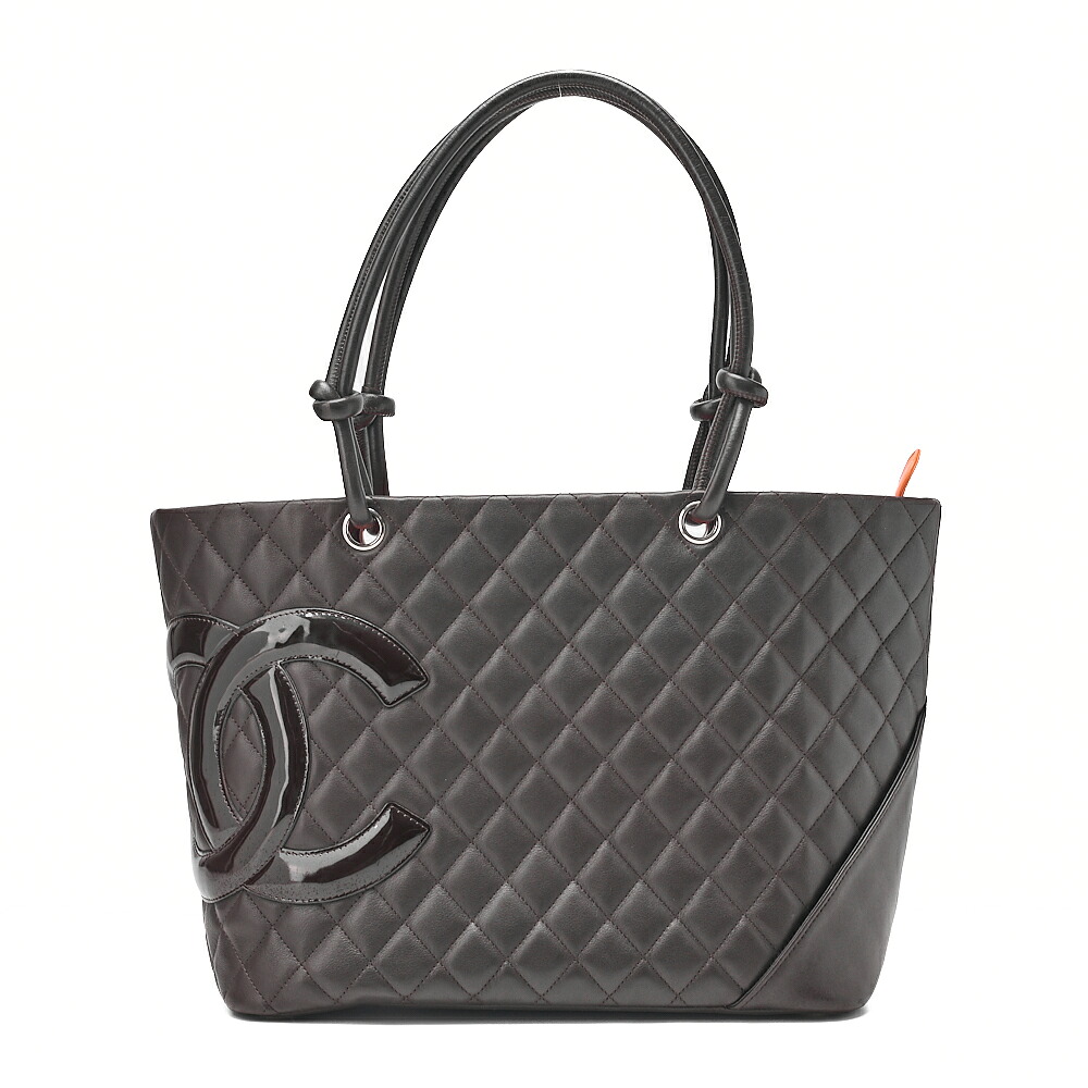 CHANEL シャネル カンボンライン マトラッセ トートバッグ カーフレザー×エナメル  赤銅色 （しろがね色金具）レディース【中古】【貨物輸送無料】