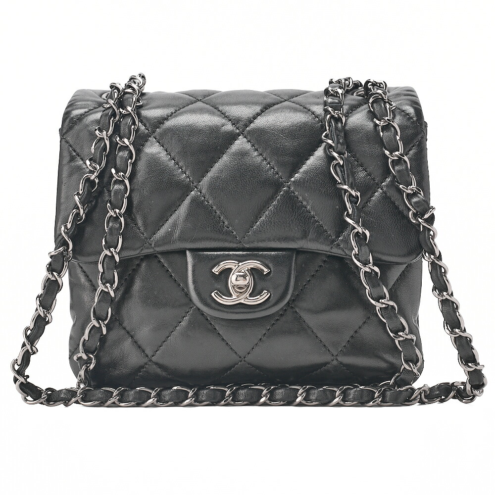 CHANEL シャネルラムスキン ミニマトラッセ シングル チェーン店肩部 黒 しろがね色金具 レディース【中古】【貨物輸送無料】
