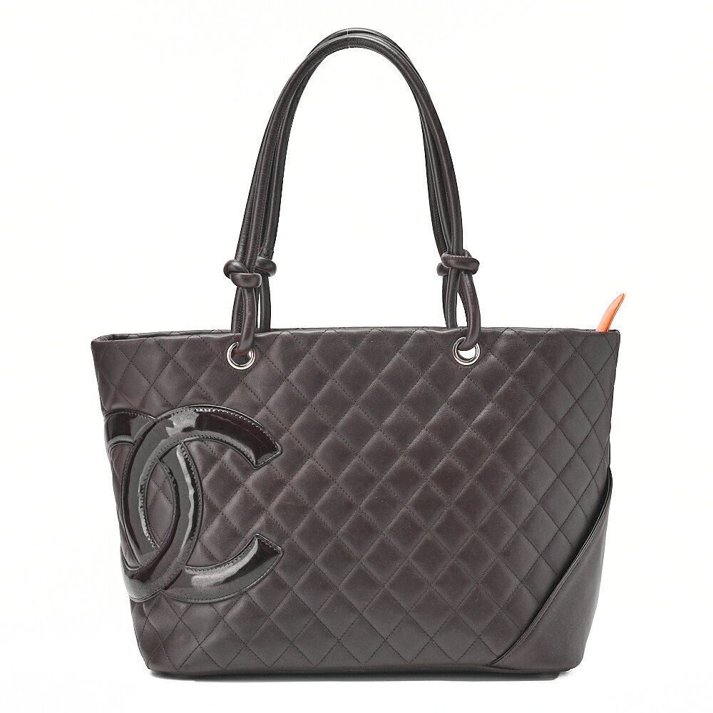 CHANEL シャネル　カンボンライン　カーフレザー&times;エナメル　ラージ　トートバック　ブラウン&times;黒（シルバー金具）レディース【中古】【送料無料】｜Vintage La Charme