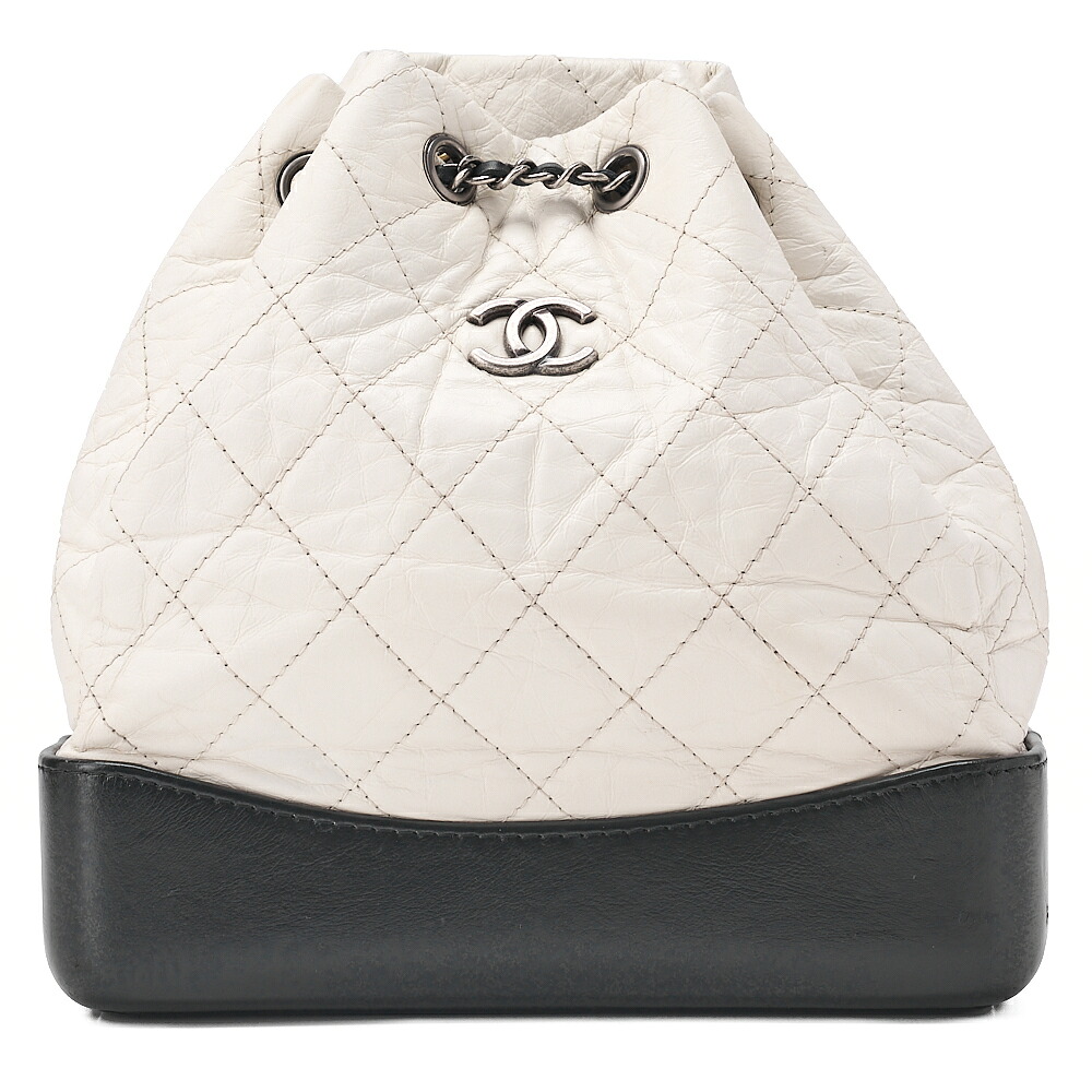 CHANEL シャネル ヴィンテージカーフ マトラッセ チェーン店背嚢 黒×白  ゴールド×しろがね色金具 レディース【中古】【貨物輸送無料】