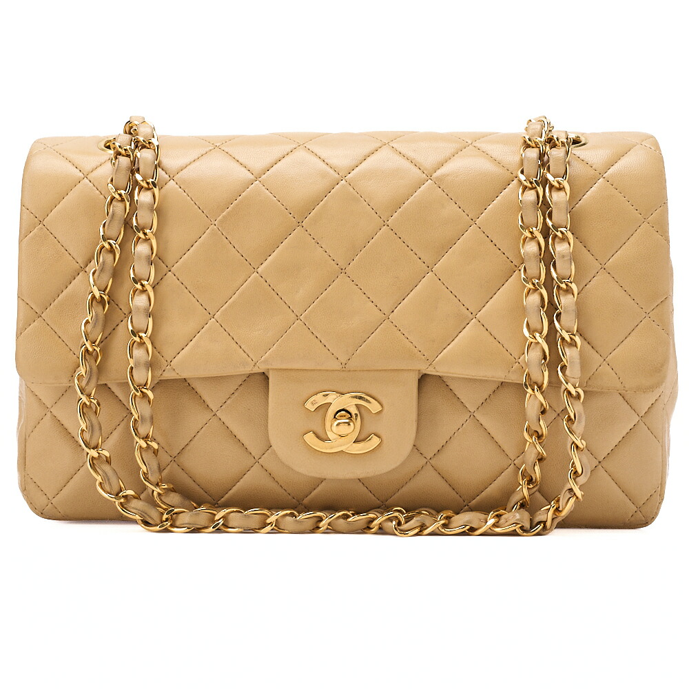CHANEL シャネル　ラムスキン　マトラッセ　25cm　ダブルフラップ　チェーンショルダー　ベージュ（ゴールド金具）レディースバッグ　トートバッグ　ハイブランド 【中古】【送料無料】｜Vintage La Charme