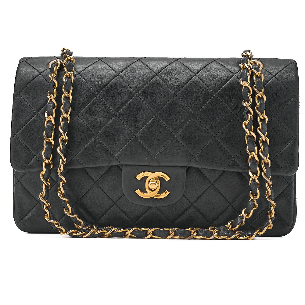 CHANEL シャネル　ラムスキン　マトラッセ　25cm　ダブルフラップ　チェーンショルダー　黒（ゴールド金具）レディースバッグ　トートバッグ　ハイブランド 【中古】【送料無料】｜Vintage La Charme