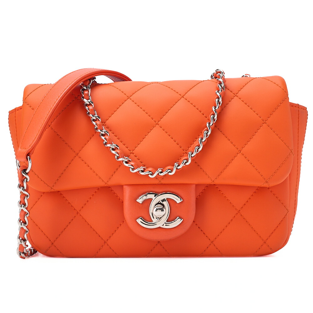 CHANEL シャネル　ラムスキン&times;エナメル　ミニマトラッセ　19cm　カバー付き　チェーンショルダーバッグ　オレンジ（シルバー金具） レディース【中古】【送料無料】｜Vintage La Charme