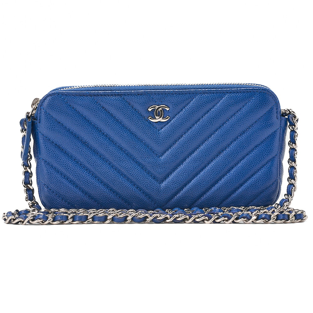 CHANEL シャネル　Vステッチ　ココマーク　 チェーンウォレット　キャビアスキン　ネイビー（シルバー金具）レディースウォレット 折財布 レディース財布 【中古】【送料無料】｜Vintage La Charme