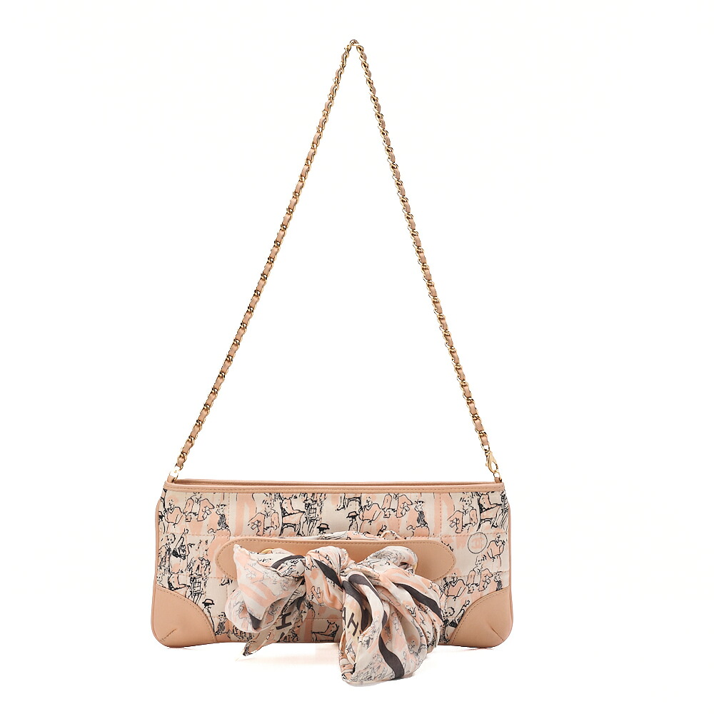 CHANEL シャネル ラムスキン×サテン チョコバー リボン チェーンショルダー ベージュ シルバー金具 レディースバッグ ブランド【中古】【送料無料】|Vintage La Charme
