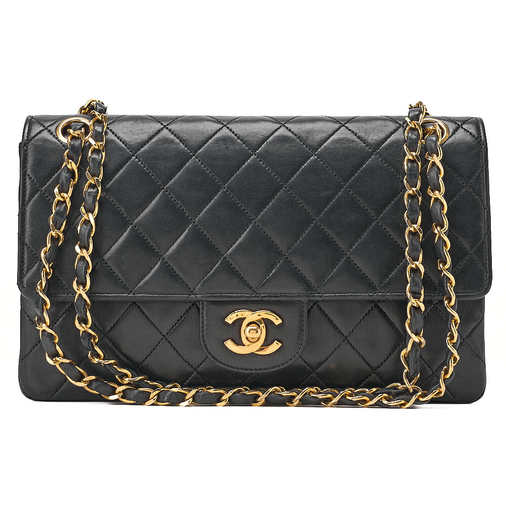 CHANEL シャネル ラムスキン マトラッセ Wストレートフラップ チェーンショルダー 黒(ゴールド金具)レディースバッグ トートバッグ ハイブランド 【中古】【送料無料】|Vintage La Charme