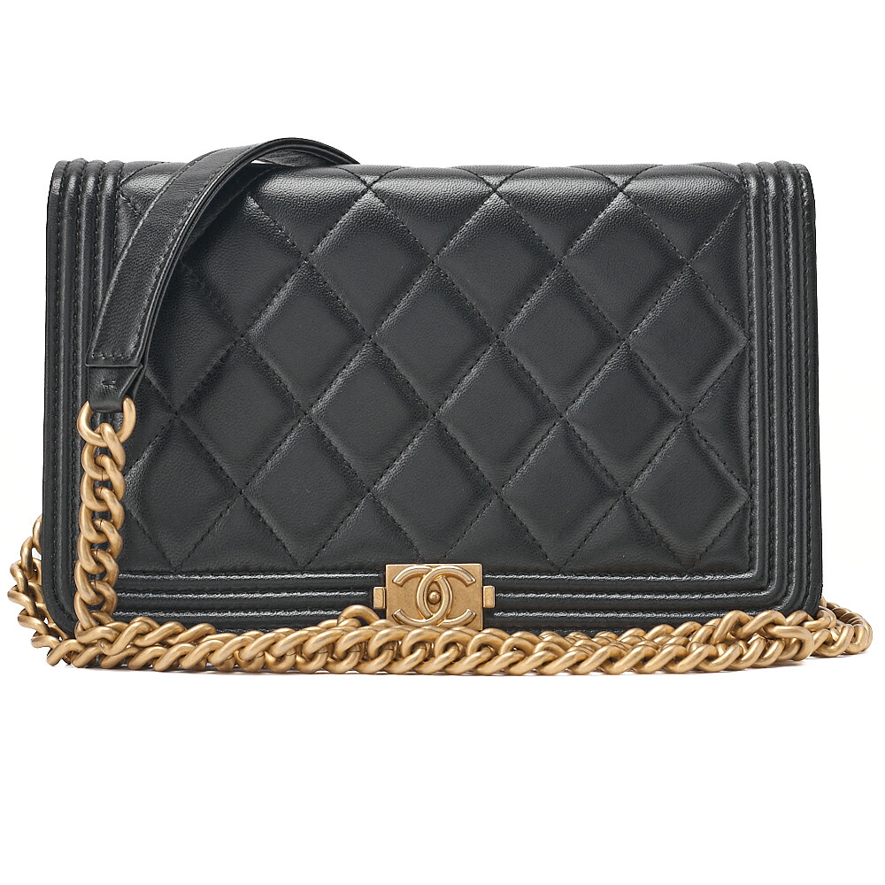 CHANEL シャネル　 ボーイシャネル 　マトラッセ 　チェーンウォレット 　ラムスキン　 黒（ゴールド金具）レディースバッグ レディースショルダーバッグ 　ハイブランド【中古】【送料無料】｜Vintage La Charme
