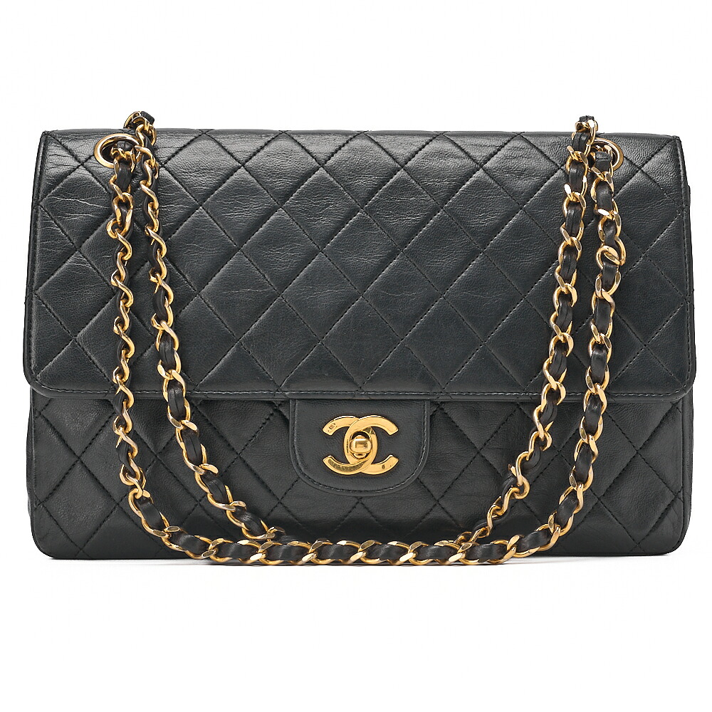 CHANEL シャネル ラムスキン　マトラッセ　Wストレートフラップ　チェーンショルダー　 黒（ゴールド金具）レディースバッグ トートバッグ ハイブランド 【中古】【送料無料】｜Vintage La Charme