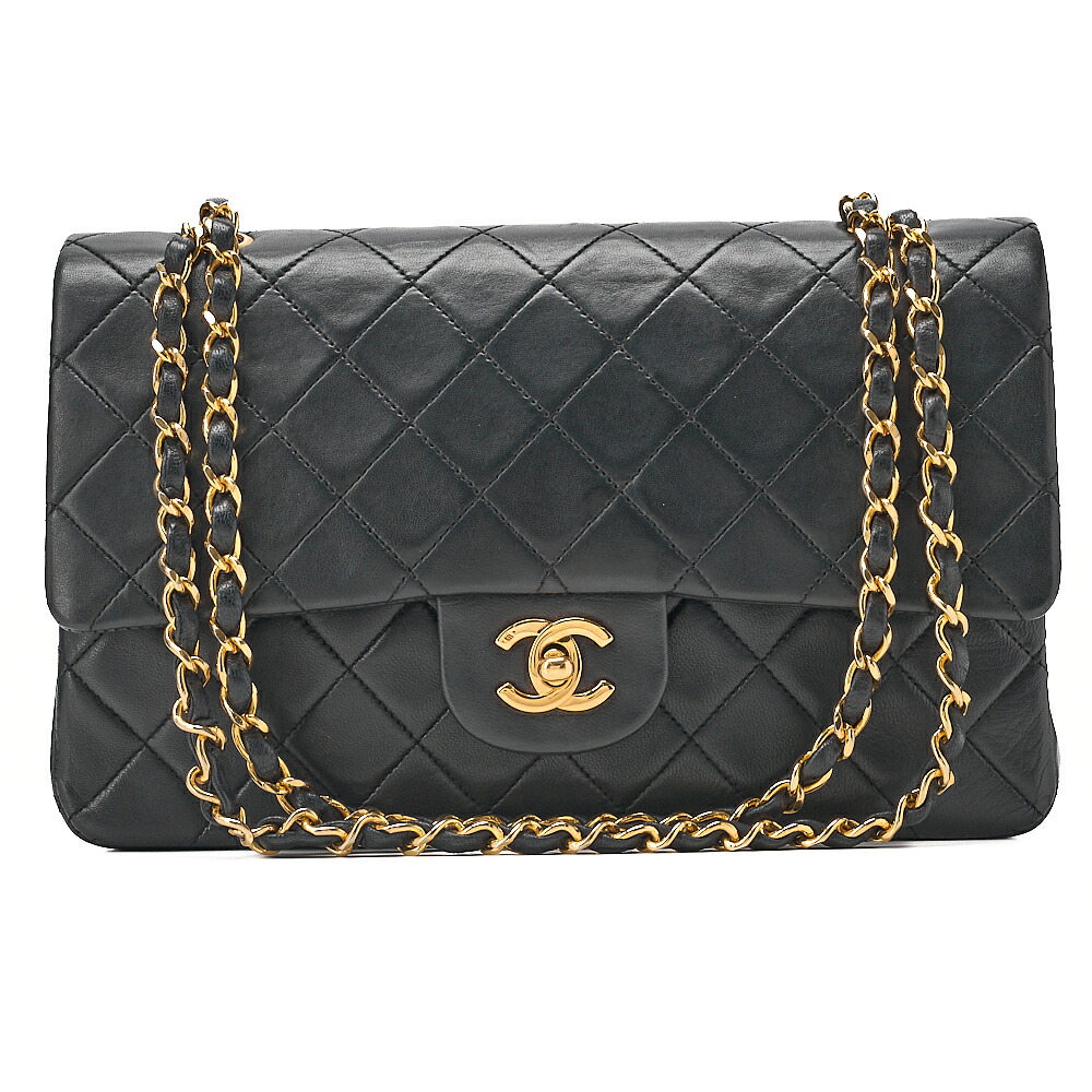 CHANEL シャネル チェーンショルダーバッグ マトラッセ ダブルフラップ 25cm ラムスキン 黒 (ゴールド金具) レディース バッグ レディース【中古】【送料無料】|Vintage La Charme