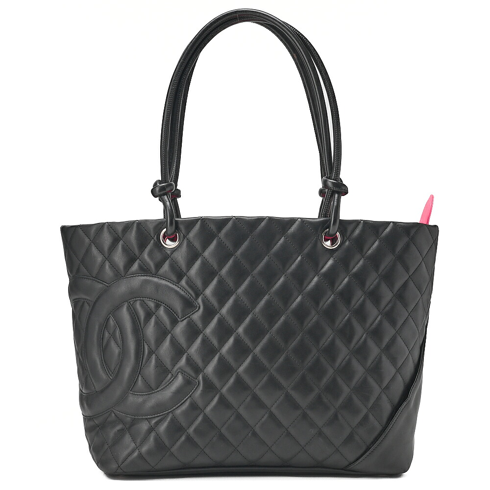 CHANEL シャネル　カンボンライン　カーフレザー　トートバック　黒（シルバー金具）レディース【中古】【送料無料】｜Vintage La Charme