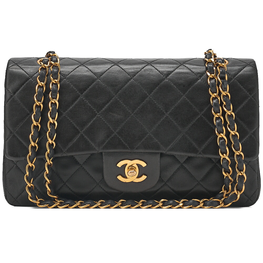 CHANEL シャネル ラムスキン マトラッセ ダブルフラップ チェーンショルダー 黒(ゴールド金具)レディースバッグ トートバッグ ハイブランド 【中古】【送料無料】|Vintage La Charme