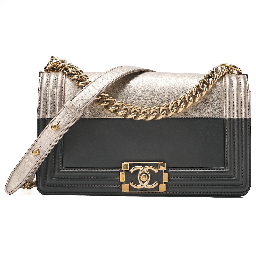 CHANEL シャネル ボーイシャネル 25 ラムスキン チェーンショルダー バイカラー ゴールドｘ黒（ゴールド金具）ショルダーバッグ レディースバッグ レディース ハイブランド【中古】【送料無料】｜Vintage La Charme