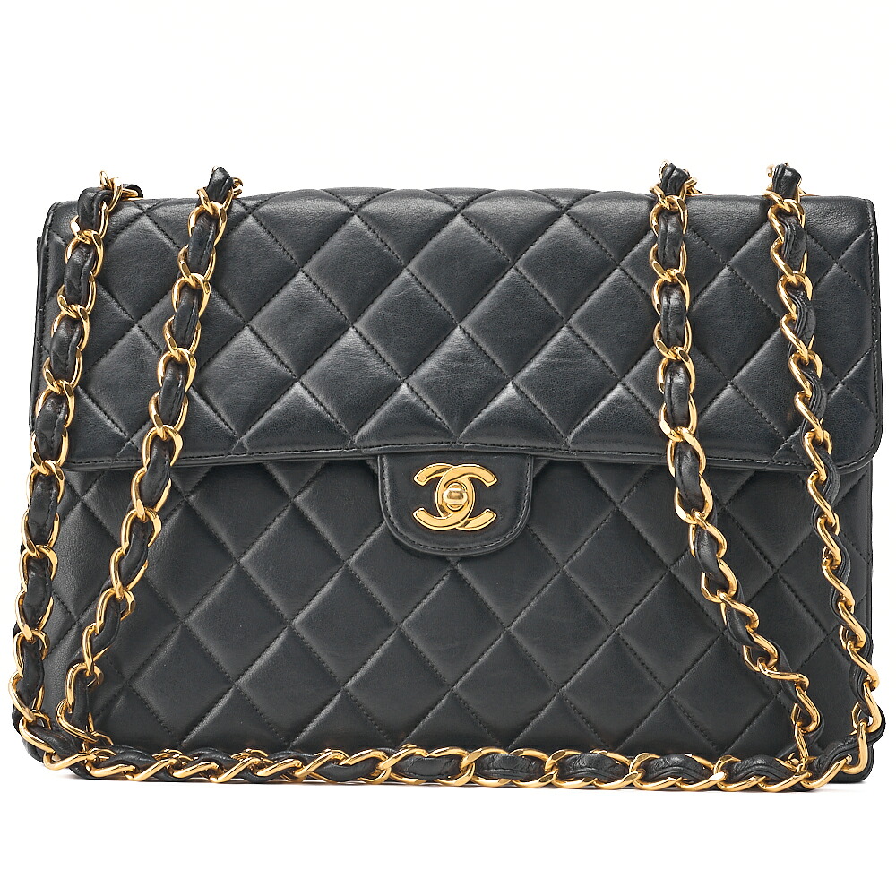 CHANEL シャネル デカマトラッセ 30 チェーンショルダーバッグ シングルフラップ ラムスキン 黒（ゴールド金具）レディースバッグ ハイブランド【中古】【送料無料】｜Vintage La Charme