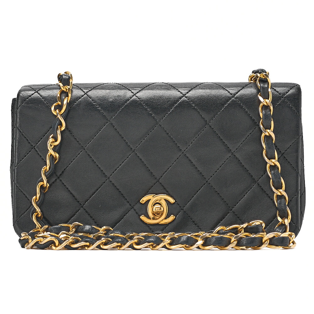 CHANEL ラムスキン マトラッセ フルフラップ ターンロック チェーンショルダー 黒（ゴールド金具） ブランド【中古】【送料無料】｜Vintage La Charme