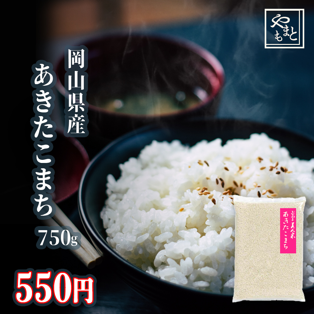 楽天市場 お米 送料無料 令和2年 岡山県産あきたこまち 750ｇ ポイント消化 ぽっきり 安い お試し 安い 一等米 1kg 以下 メール便 山本靖雄酒店 楽天市場店