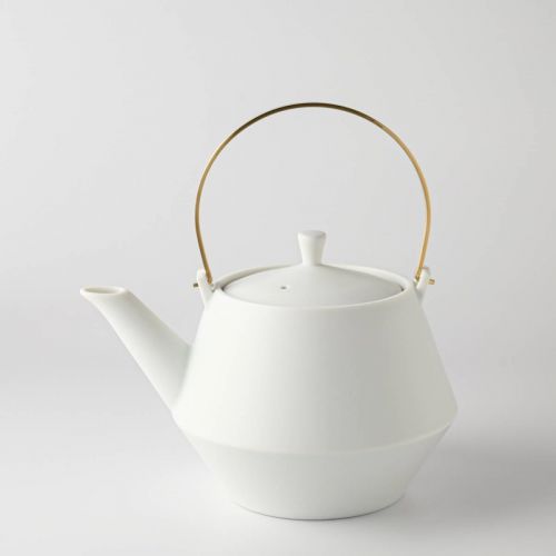 晋山窯ヤマツ Frustum 土瓶 白釉 (真鍮ツル)[茶こし付き1] 日本製 美濃焼 和食器