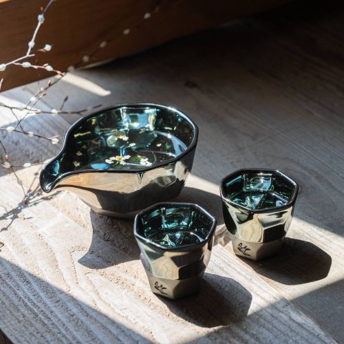 ★ラッピング無料★【ギフト】 つばめ工房 プラチナブルー 冷酒器セット 日本製 美濃焼 和食器