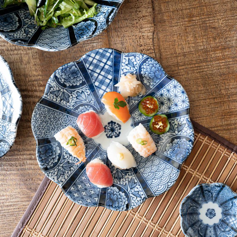 楽天市場】藍京花 21.5cm深皿 日本製 美濃焼 和食器 丸皿 丸プレート