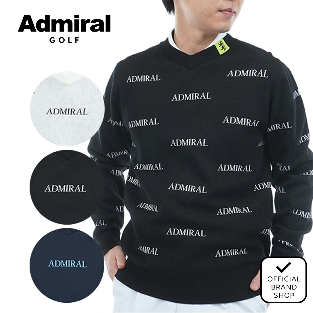 【30%OFF】【正規販売店】[Admiral GOLF] ロゴモノグラム 浅Vネックセーター ゴルフウェア セーター ニット メンズ ゴルフ ウェア 静電気軽減 おしゃれ 長袖 秋冬 アドミラル ADMA559 ヤマニゴルフ｜YAMANI GOLF 店