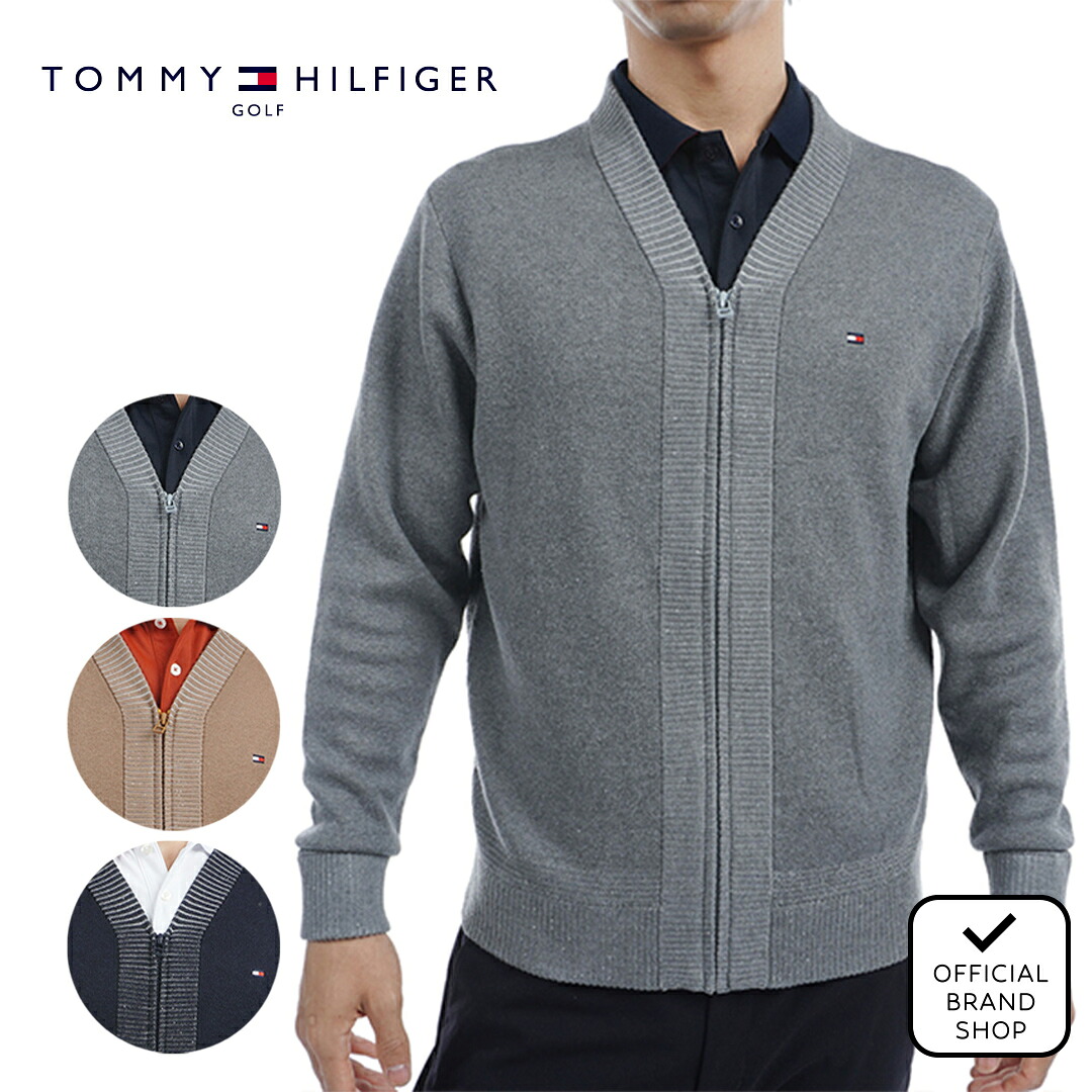 【40%OFF】【正規販売店】[Tommy Hilfiger Golf] バックロゴ　Vネックジップアップセーター ゴルフウェア セーター ニット メンズ ゴルフ ウェア 長袖 秋冬 初秋 トミー・ヒルフィガー THMA460 ヤマニゴルフ