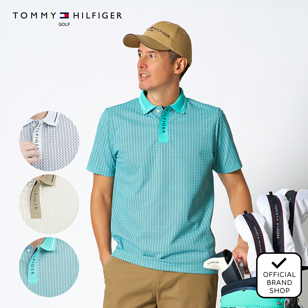 【正規販売店】[Tommy Hilfiger Golf] 小紋柄プリント 半袖ポロシャツ ゴルフウェア ポロシャツ メンズ ゴルフ シャツ 吸水速乾 通気性 涼しい 速乾 清涼感 UVカット 紫外線 日よけ 日焼け防止 トミー ヒルフィガー ゴルフ THMA626 ヤマニゴルフ