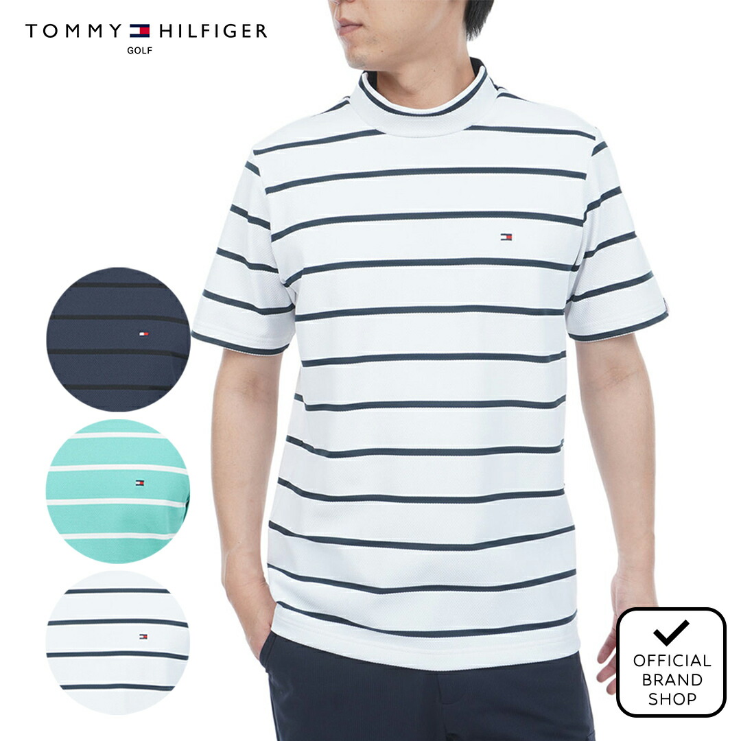 【正規販売店】[Tommy Hilfiger Golf] メッシュボーダー 半袖モックシャツ ゴルフウェア Tシャツ メンズ ゴルフ シャツ UVカット 紫外線 涼しい 日よけ 日焼け防止 おしゃれ 半袖 春夏 トミー ヒルフィガー ゴルフ THMA627 ヤマニゴルフ