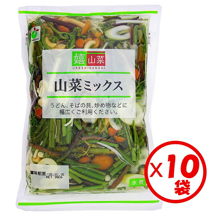 楽天市場】【11/15はエントリー＆買い回りで最大P20倍】山菜ミックス水煮「嬉山菜 山菜ミックス 140g」×お試し3袋セット【うどん、そば 、和え物、炒め物、山菜ごはん、和風パスタ 中国産 芋づる わらび 細竹 えのき茸 きくらげ なめこ 6種類のミックス 山菜水煮 水煮山菜 ...