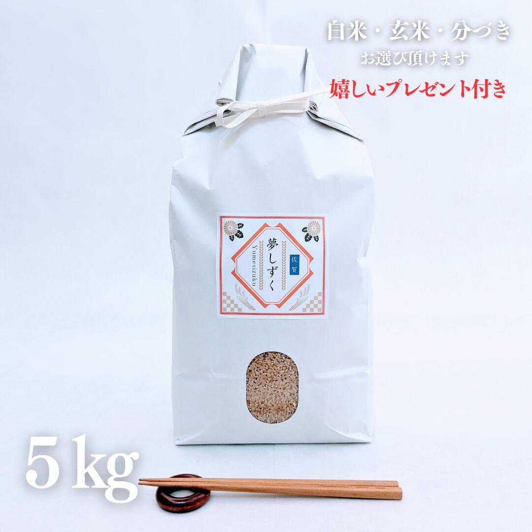 お米 5kg 佐賀県産 夢しずく 玄米 5kg×1袋 令和7年産 精米無料 白米 5分付き 7分付き 紙袋 京都 熨斗無料 グルメ ギフト 嬉しいプレゼント付き 送料無料