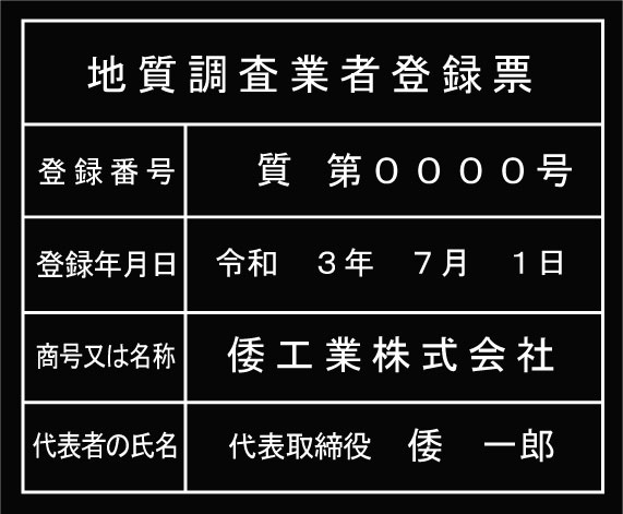 地質調査業者登録票【アクリル艶消し黒色３ｍｍ厚】｜ヤマトデザイン店