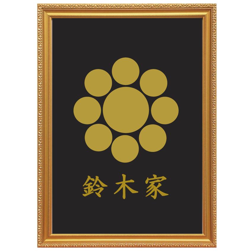 九曜星 金色額入り口・入口家紋 縦型