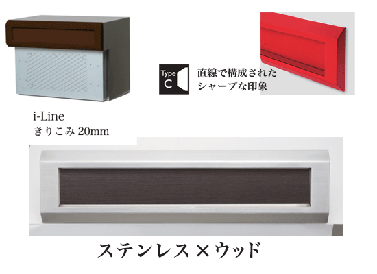 口金　郵便ポスト　アイライン　TypeC きりこみ20mm ステンレスxウッド　埋め込み 34,021円