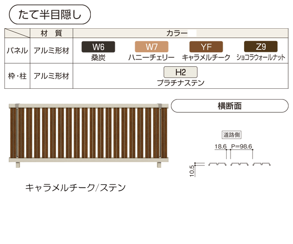 たて半目隠し 木調カラー 2段支柱 外部からの視線を遮る目隠しと通風効果を両立した背の高いフェンス 目隠し ルーバー 目隠し フェンス アルミ 境界 木調フェンス ルシアスf03型 T100 H1500 2段支柱 基本セット ｙｋｋ ａｐ 大和住建 店