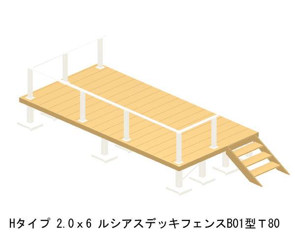 長期にわたり快適なデッキライフを手すり付きで 関東 長野 中国地方限定 基本 送料無料 ウッドデッキ 人工木 樹脂 エクステリア ガーデンファニチャー リウッドデッキ0 T80 Hタイプ 2間6尺 3651 10mm 基本 3点セット デッキ ルシアスフェンスb01型 T80