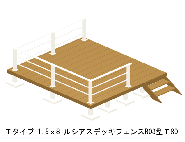 人工木 Ykk 長期にわたり快適なデッキライフを手すり付きで 関東 長野 中国地方限定 送料無料 樹脂 基本 Tタイプ 3点セット 1 5間8尺 2651 24mm 1 5間8尺 2651 24mm ウッドデッキ 樹脂 リウッドデッキ0 デッキ ルシアスフェンスb03型 T80