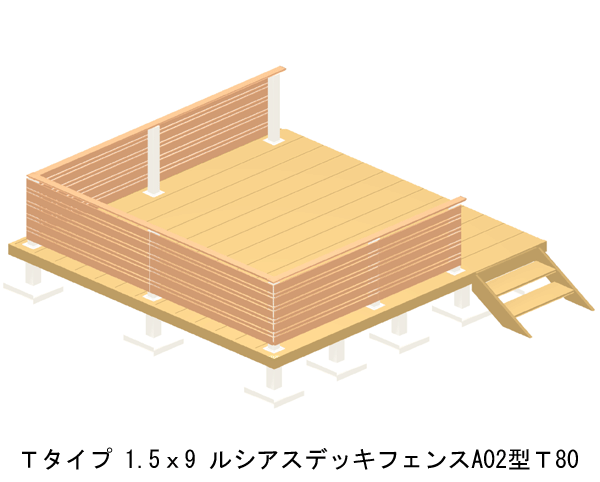 ウッドデッキ 人工木 樹脂 リウッドデッキ200 Tタイプ 1.5間9尺（2651×2720mm） 基本 3点セット （ デッキ + ルシアスフェンスA02型 T80 + ステップ） （YKK AP）