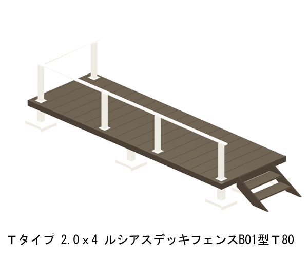 ウッドデッキ 人工木 樹脂 リウッドデッキ200 Tタイプ 2間4尺(3651×1220mm) 基本 3点セット ( デッキ + ルシアスフェンスB01型 T80 + ステップ) (YKK AP)|大和住建 店