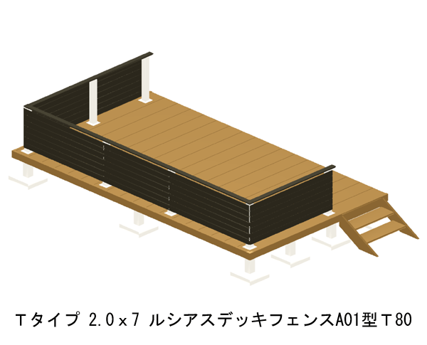 ウッドデッキ 人工木 樹脂 リウッドデッキ200 Tタイプ 2.0間7尺（3651×2120mm） 基本 3点セット （ デッキ + ルシアスフェンスA01型 T80 + ステップ） （YKK AP）