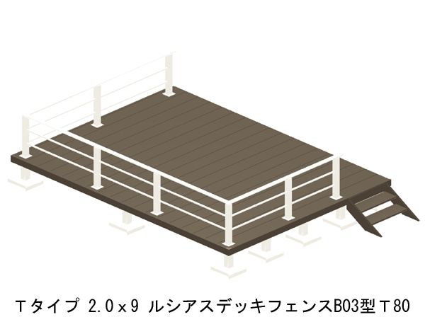 ウッドデッキ 人工木 樹脂 リウッドデッキ200 Tタイプ 2間9尺（3651×2720mm） 基本 3点セット （ デッキ + ルシアスフェンスB03型 T80 + ステップ） （YKK AP） 179,420円