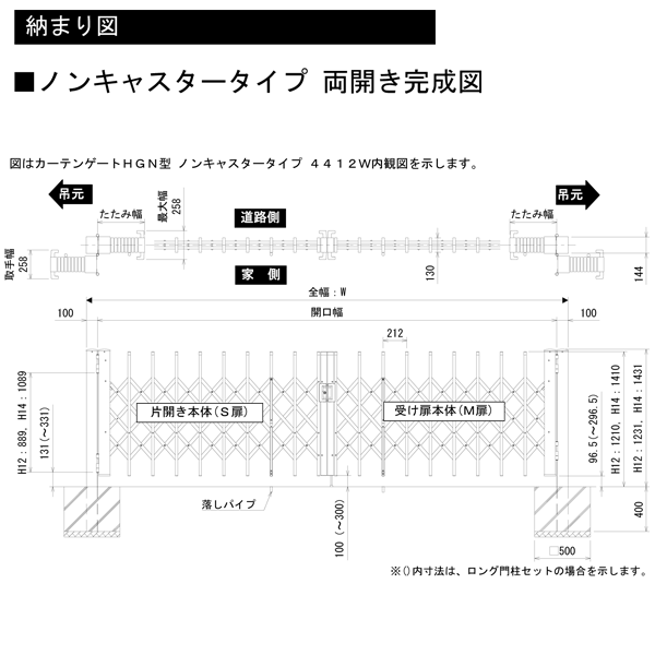 カーテンゲート エアリーナii フェンス 両開き 68w H1410 春のコレクション 全幅6857mm ノンキャスタータイプ 面格子 数量は多 ｈｇｎ 三協 大和住建 店 玄関照明 折りたたみ方式の車庫前ゲート 設置場所を選ばない３クロス