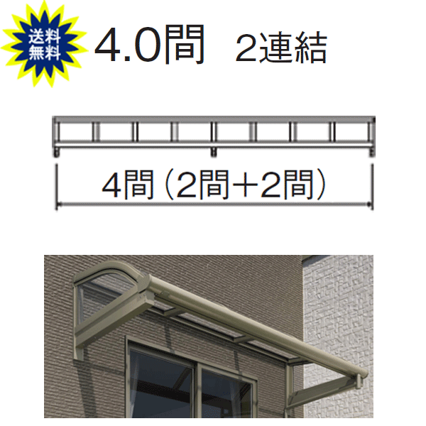 日よけ 庇 中庭大屋根 柱なし式 レボリューＡ  TRBA型 アール 4.0間4尺 2繋ぎ合わせる ポリカ 三協 関東・長野～中国ルーラル地域押さえる品